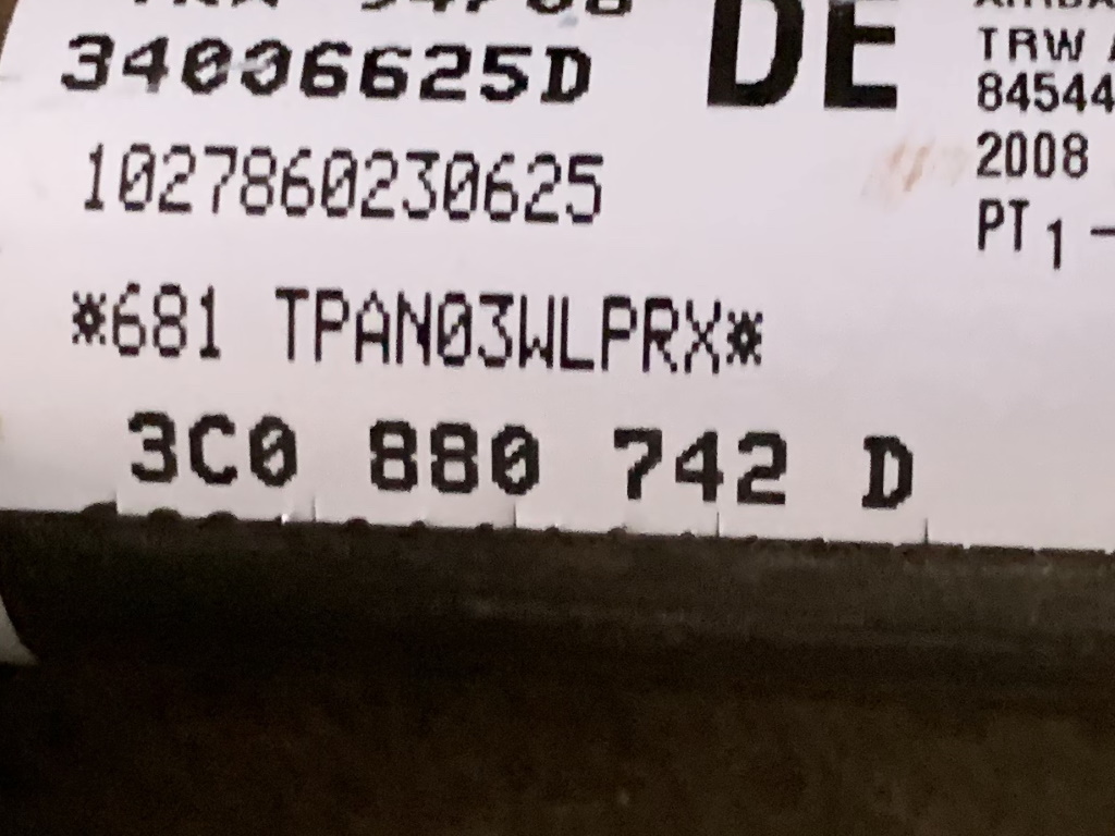 VW PASSAT B6 - 3C - 2005-2010 - airbag stropni P - SEDAN - 3C0880742D