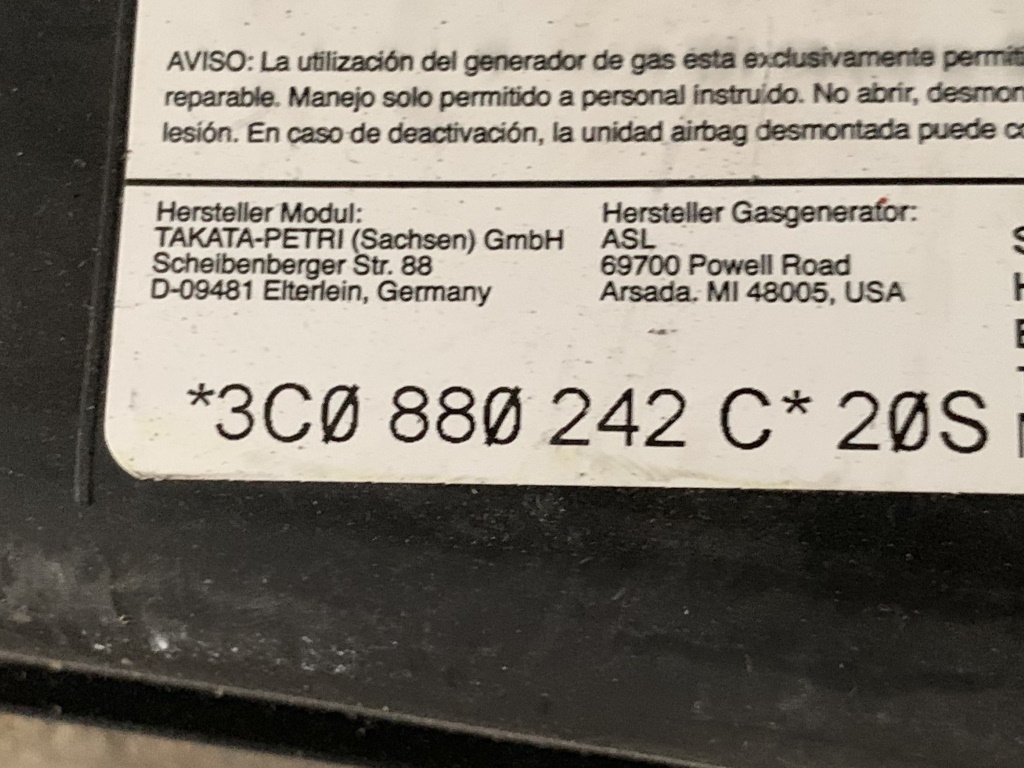 VW PASSAT B6 - 3C - 2005-2010 - airbag sedalo PP - 3C0880242C