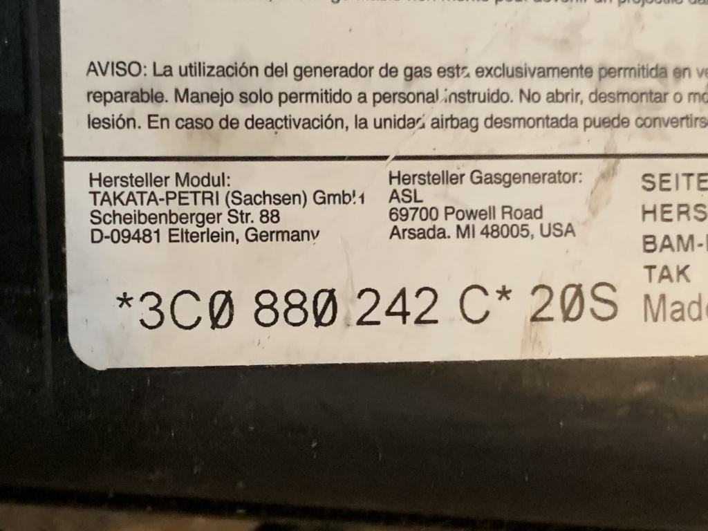 VW PASSAT B6 - 3C - 2005-2010 - airbag sedalo PP - 3C0880242C