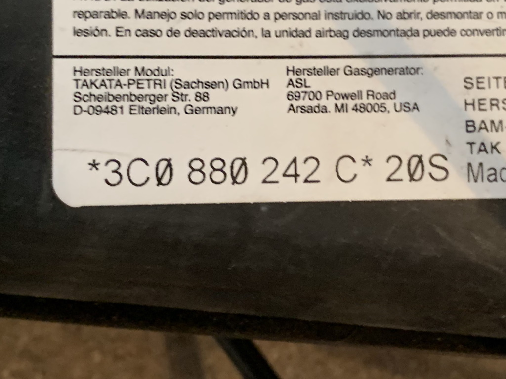 VW PASSAT B6 - 3C - 2005-2010 - airbag sedalo PP - 3C0880242C