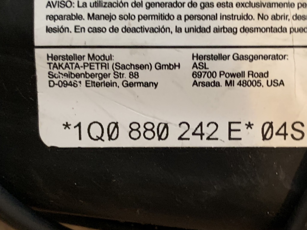 VW EOS 2006-2015 - 1Q - airbag sedalo PP - 1Q0880242E