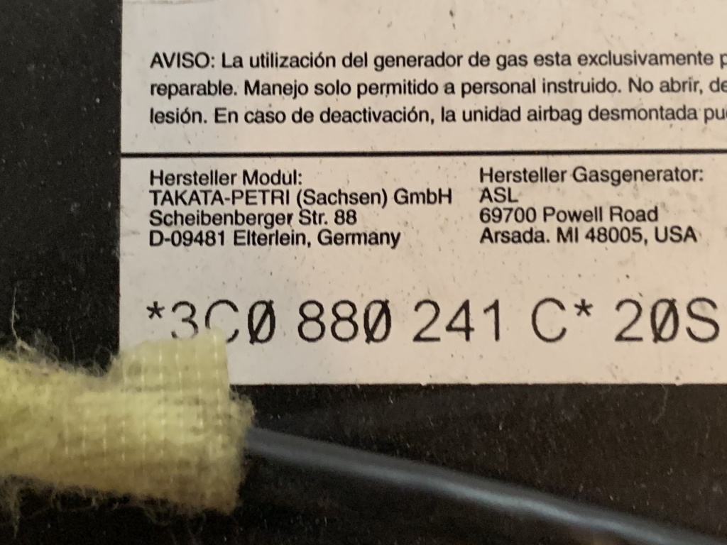 VW PASSAT B6 - 3C - 2005-2010 - airbag sedalo LP - 3C0880241C