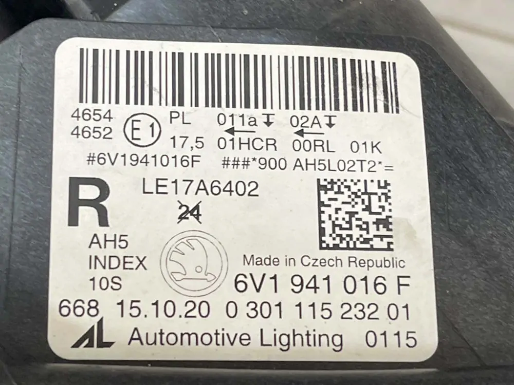 ŠKODA FABIA 3 - 6V - FACELIFT 2018-2021 - LED světlo PP - 6V1941016F 7P5941591J
